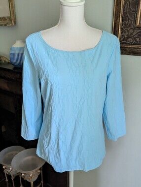 J.McLaughlin Women's Large Blue Chain Link Jacquard 3/4 Sleeve Scoop Neck Top